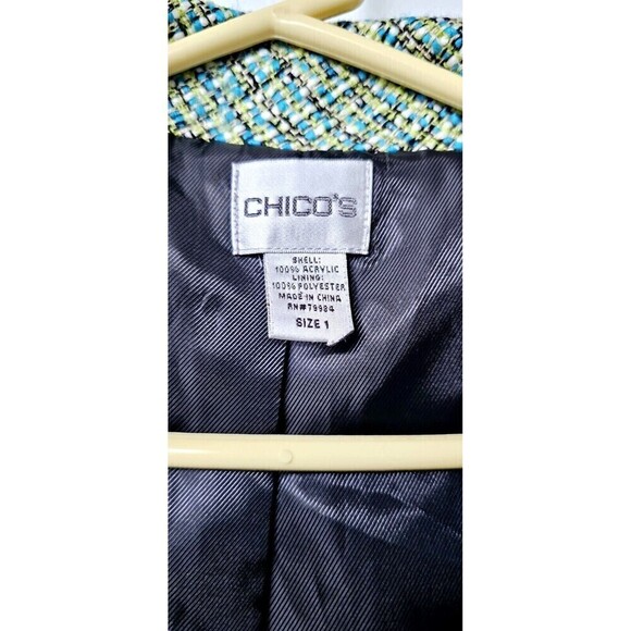 CHICO'S 2 Tweed Green Long Sleeve Button-Up Women Jacket (1) - Picture 2 of 4